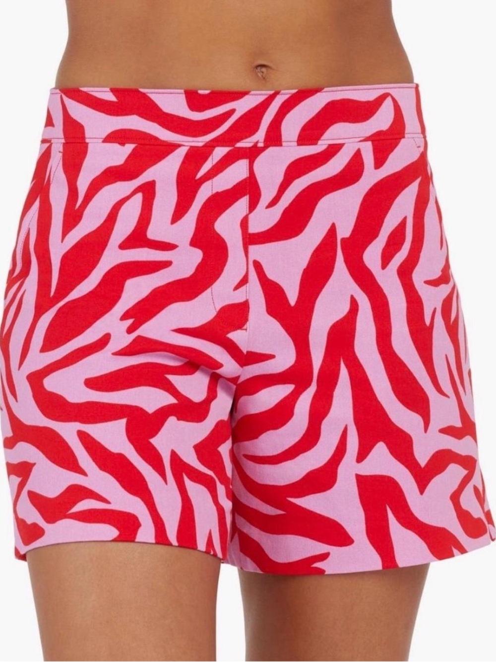 New! Spanx On-The-Go True Pink Red Zebra Stripe Printed Shorts Size L